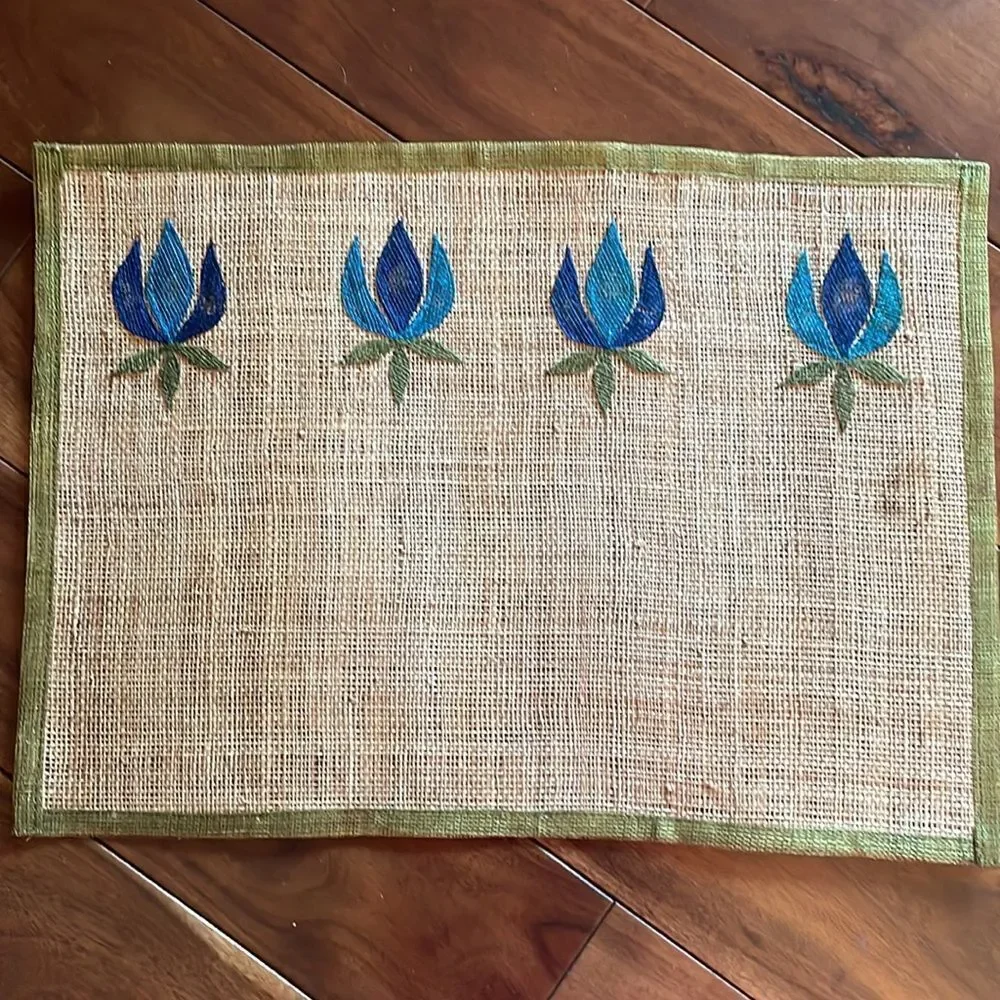 Set of 4 Vintage Hemp Embroidered Placemats
